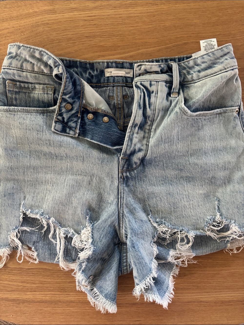 Good American Light Blue Distressed Denim Jean Shorts